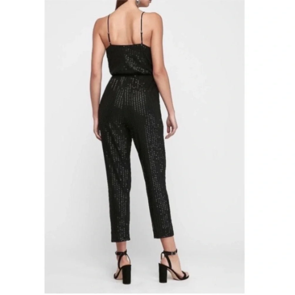 Express Black Sequin Surplice V-Neck Adjustable Strap Jumpsuit Size Small‎
